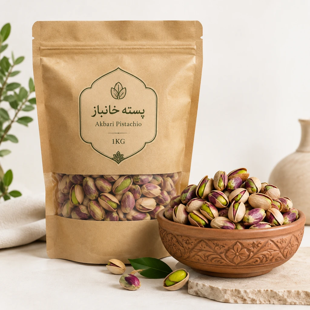 پسته اکبری دستچین اعلا (بسته ۱ کیلوگرمی) - امسالی و کاملاً خندان